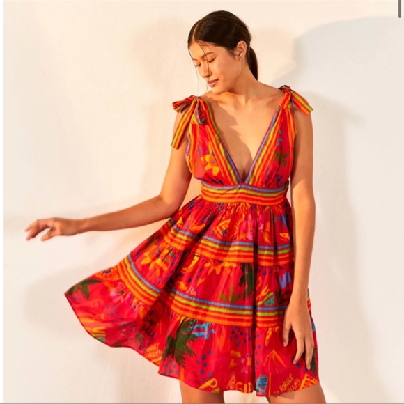 FARM Rio Dresses & Skirts - Farm Rio NWT Size Extra Large Red Good Vibes Mini Fit And Flare Dress Cotton